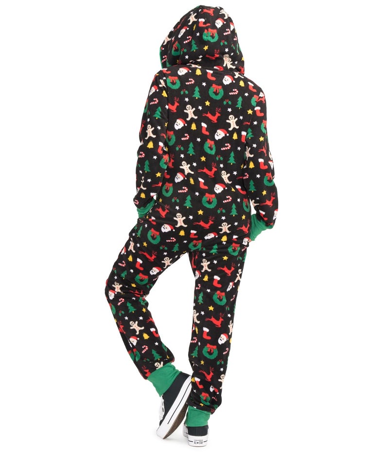 Tipsy Elves Christmas Onesies for Adults - Comfy Unisex Matching Holiday Jumpsuits with Convenient Pockets - Black Cookie Cutter Christmas Jumpsuit Size X-Large - Image 3